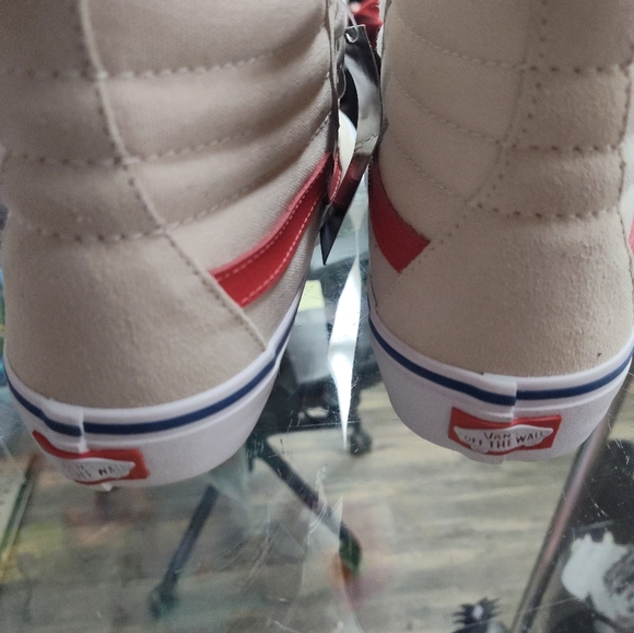 Vans Off The Wall Sk8 Hi High Top Beige/Red Suede Skate Shoes Mens 8.5 NEW - Picture 5 of 7